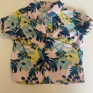 Primark Kids Tropical Print Button Down Shirt - Pink and Blue 6-9Months